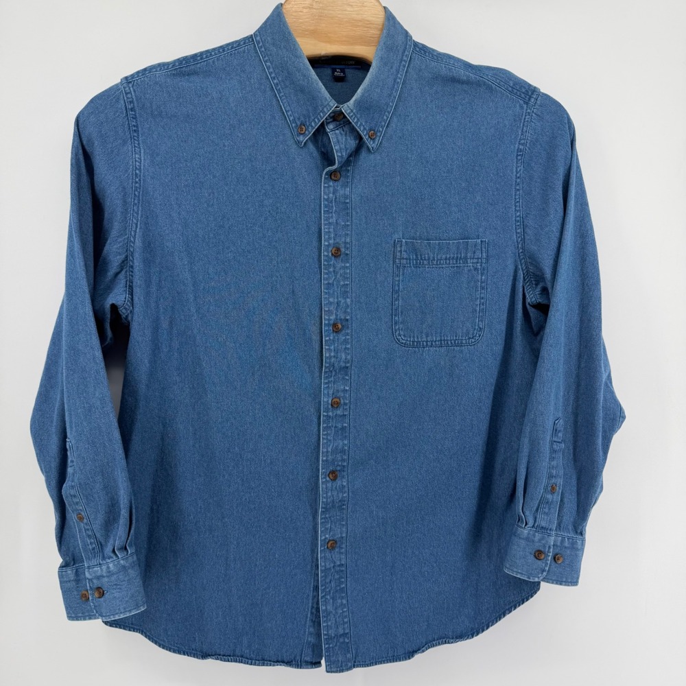 Croft & Barrow Denim Shirt Mens XL Blue Button Down Vintage 90s Long Sleeve - Picture 2 of 12